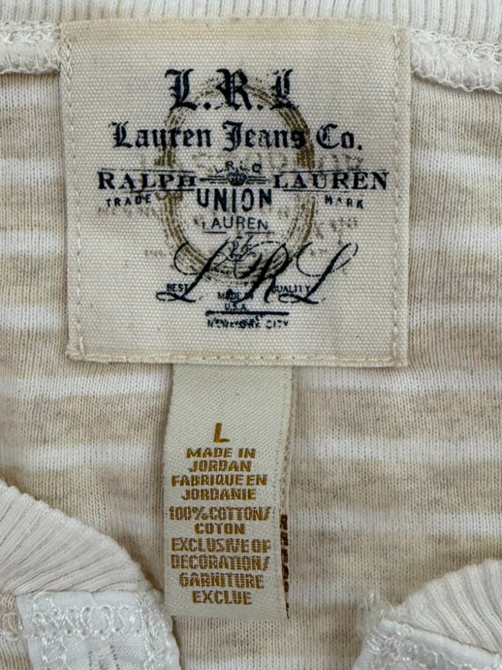 Lauren Jeans Co Ralph Lauren Striped Henley Top Tan Cream Size L - Picture 5 of 8
